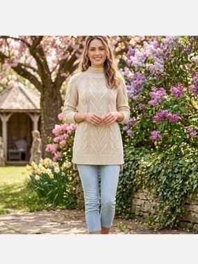 Cream Cable-Knit Tunic Sweater